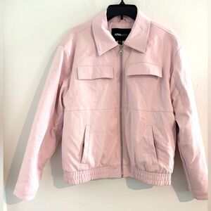 Fashion Nova Men Size S Light Pink Zip-Up Bomber Jacket Faux Leather Streetwear